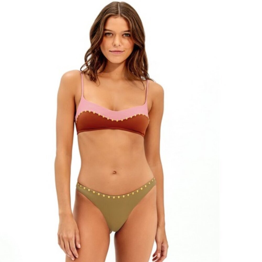 VIX Basic Set two Piece  Bottom - Pistachio Camel + Top two tone Size Small